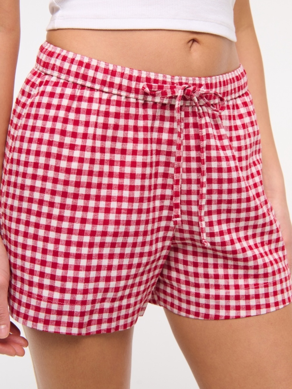 Abercrombie Red Gingham Linen-blend Shorts